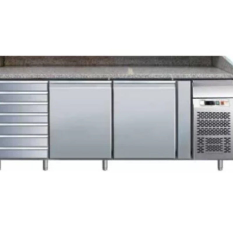 Pizza pult bez nadgradnje, hlađeni, 2 vrata, 7 ladica,granitna ploča, 2025x800m
