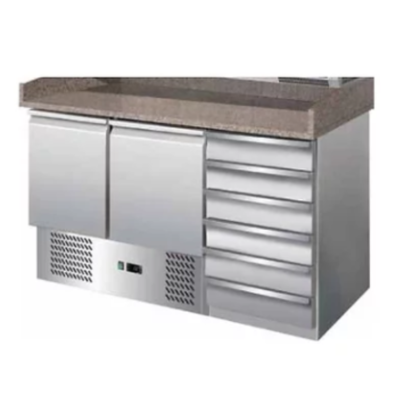 Pizza pult bez nadgradnje, hlađeni, 2 vrata, 6 ladica, granit, 1420x700m