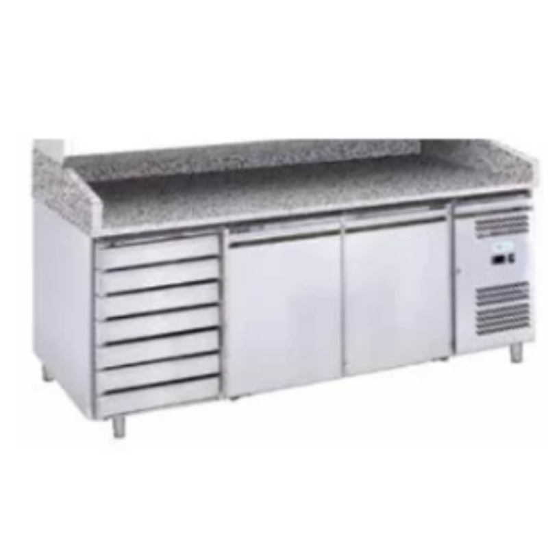 Pizza pult bez nadgradnje, hlađeni, 2 vrata, 7 ladica, granit, 2020x800m